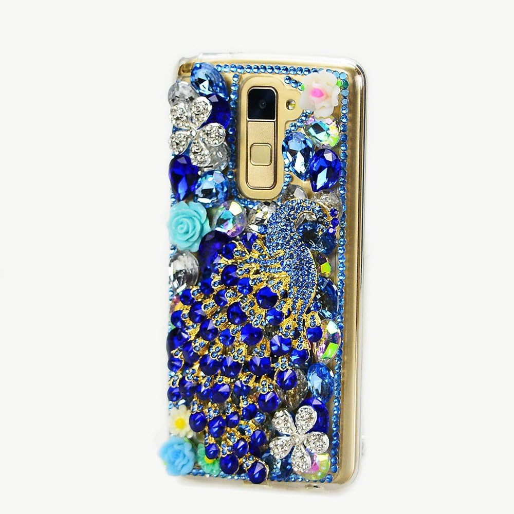 STENES LG G6 / LG G6 plus Case - Luxurious Series 3D Handmade Sparkly Crystal Bling Cover Hybrid Drop Bumper Protection Case with Retro Bows anti Dust Plug - Fan Chain Tassel Flowers  STENES Luxury Peacock Butterfly Flowers / Blue  
