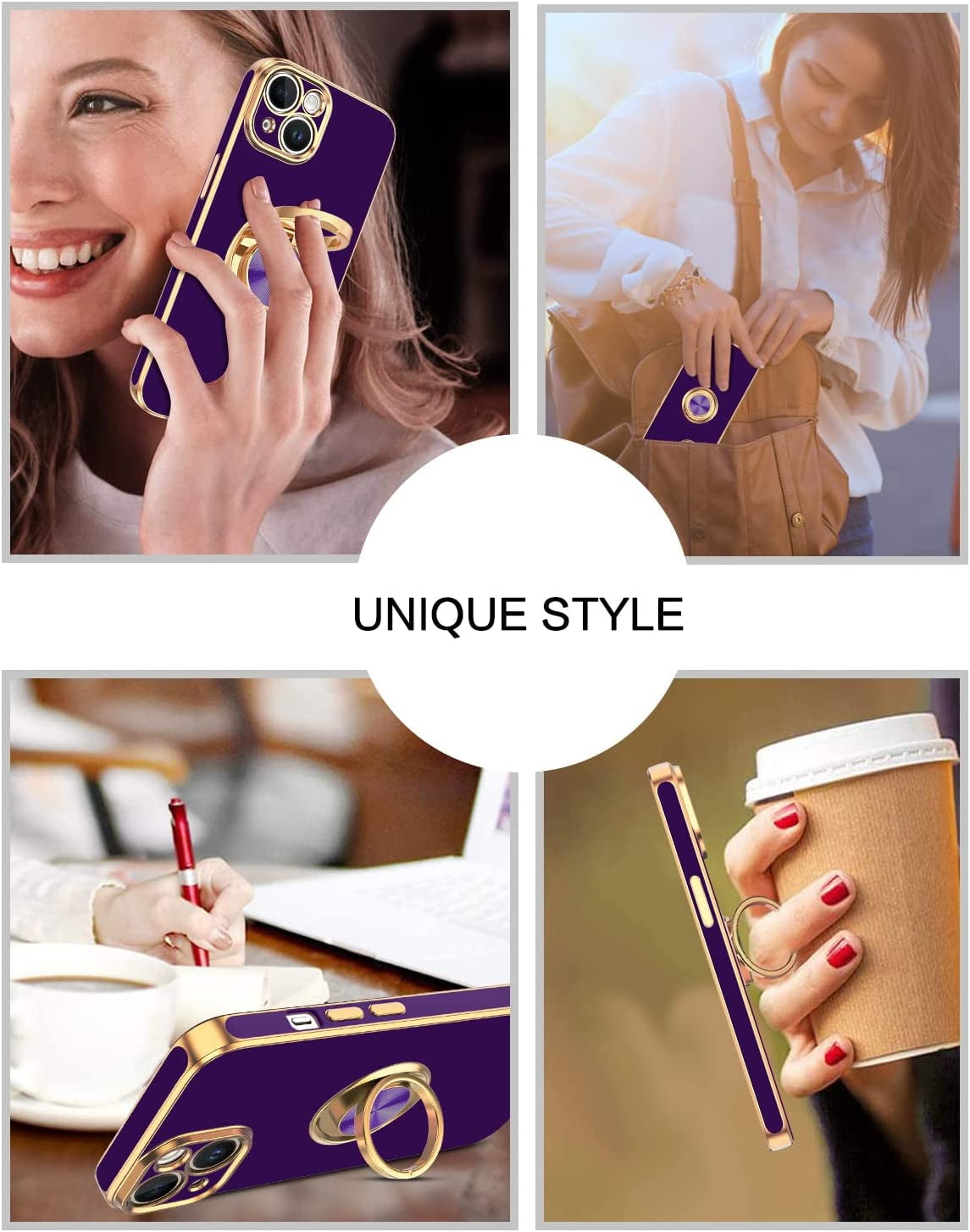 VENINGO Iphone 14 Case,Phone Cases for Iphone 14,Slim Fit Soft 360° Ring Holder Kickstand Magnetic Car Mount Supported Easy Clean Shockproof Protective Cover for Apple Iphone 14 6.1" 2022, Deep Purple  VENINGO   