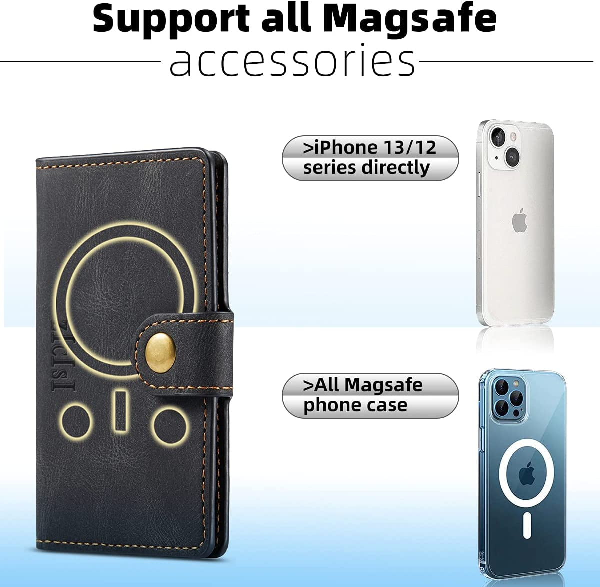 ZICISI for Apple Magnetic Wallet Card Holders with RFID Blocking & Kickstand for Iphone Magsafe Wallet [2 Money Holders + 4 Credit Carders],Compatible with Iphone 13/12 Pro Max/Pro/Mini, Black  ZICISI   