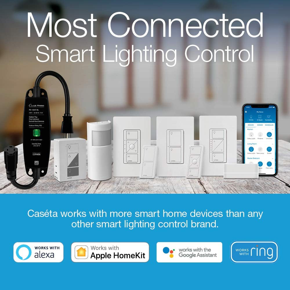 Lutron Caséta Deluxe Smart Dimmer Switch (2 Count) Kit with Caséta Smart Hub | Works with Alexa, Apple Homekit, Ring, Google Assistant | P-BDG-PKG2W-A | White  Lutron   