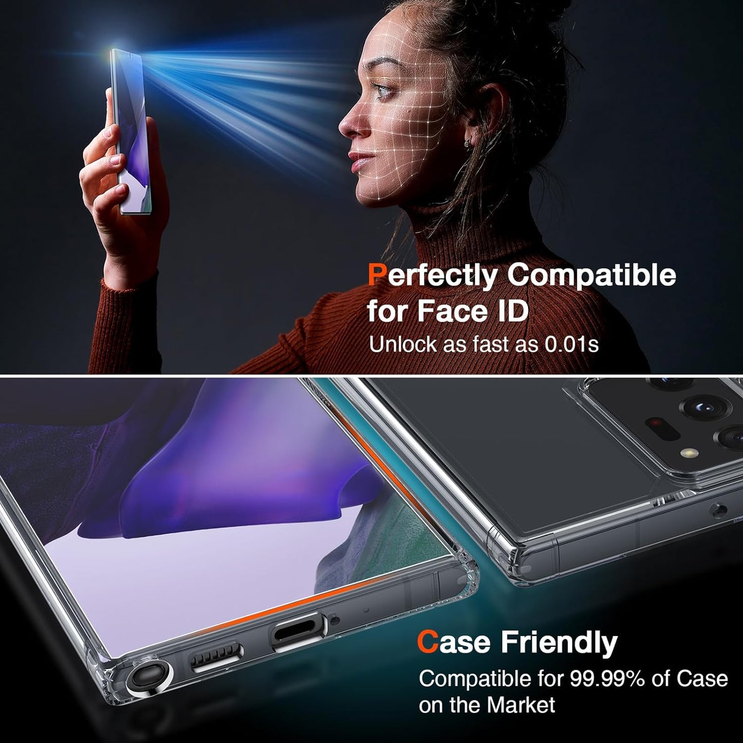 LK 3 Pack for Samsung Galaxy Note 20 Ultra Screen Protector [Not Glass] [Support Fingerprint Unlock] [Anti-Scratch] Bubble Free, 3D Curved Max Coverage Screen Protector for Note 20 Ultra  LK   