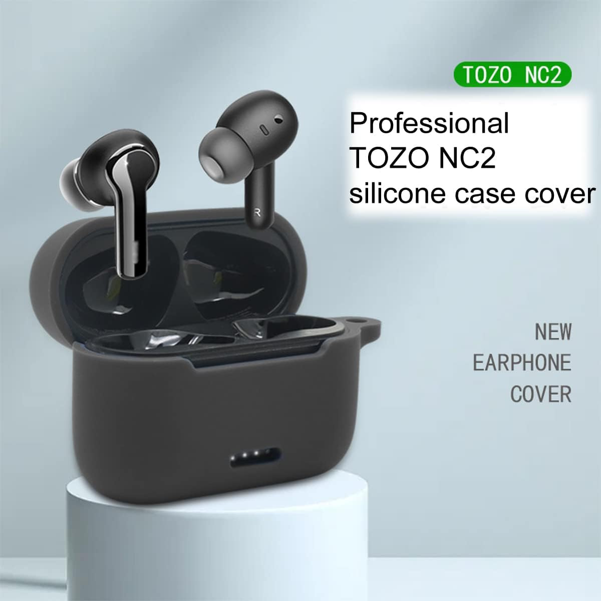 Claiol Silicone Case for TOZO NC2, Premium Shockproof Protective TOZO NC2 Case Cover with Keychain. (Black)  CLAIOL   