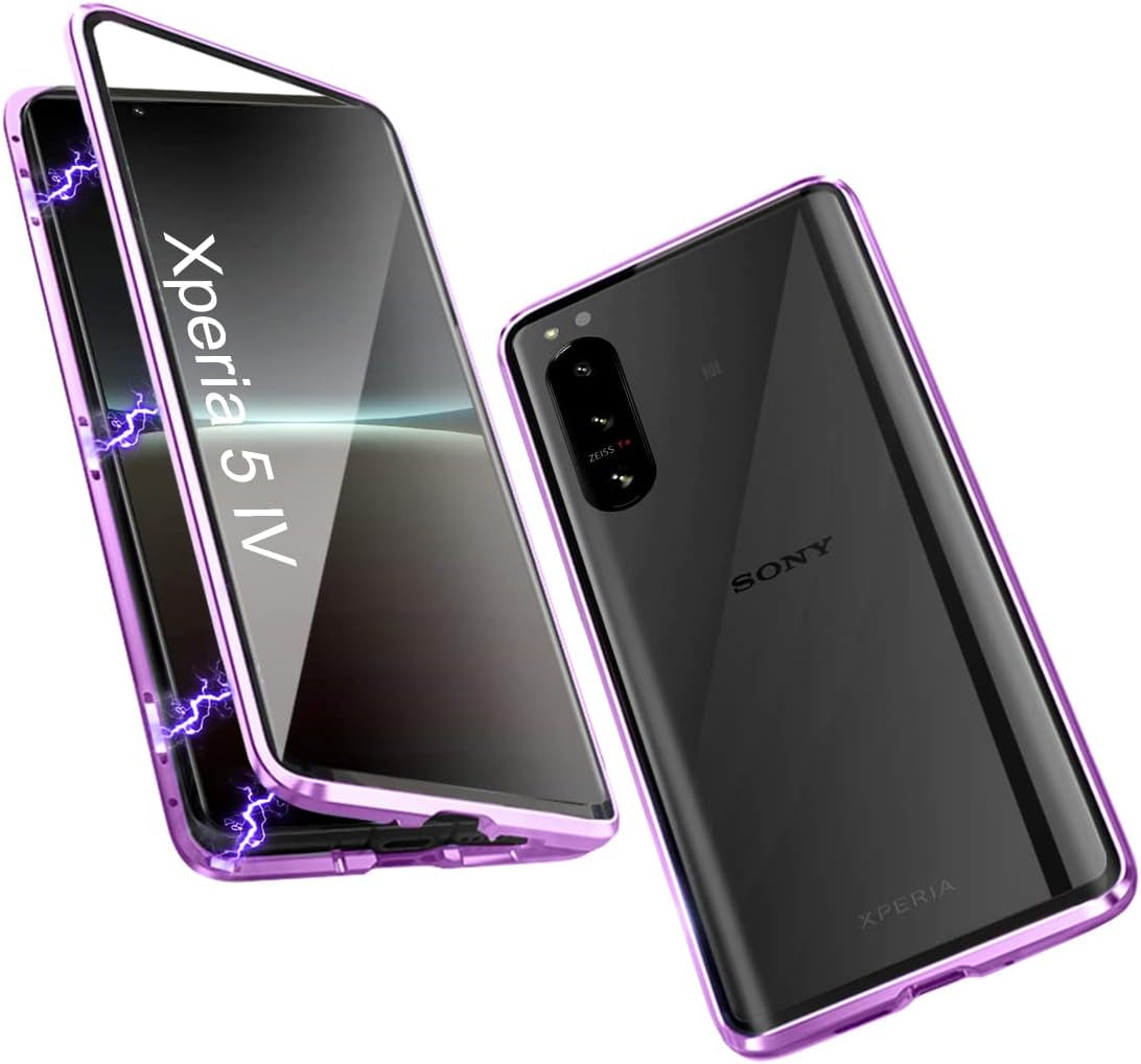 QUIETIP Case Compatible Sony Xperia 5 Iv,Magnetic Metal Frame Clear Tempered Glass + Hard PC Matte Back Non Slip Shockproof Case with Camera Protector,Silver  QUIETIP Purple 6.1 Inches 