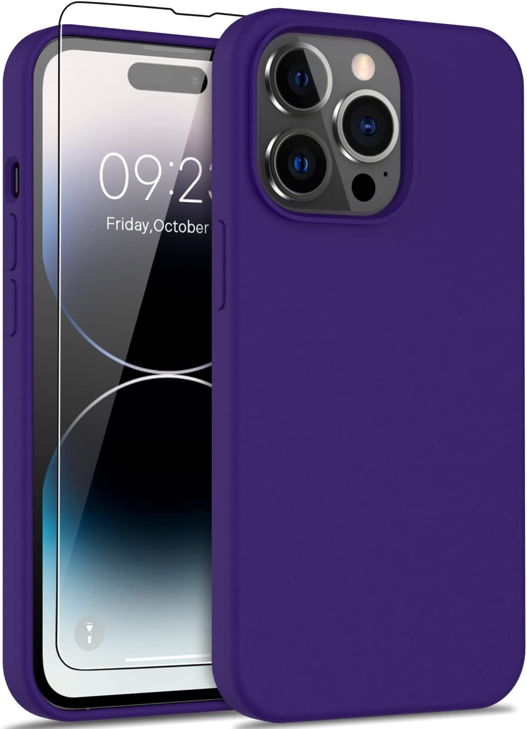 DEENAKIN Iphone 14 Pro Case with Screen Protector,Soft Flexible Silicone Gel Rubber Bumper Cover,Slim Fit Shockproof Protective Phone Case for Iphone 14 Pro 6.1" Black  DEENAKIN Dark Purple Iphone 14 Pro Max 6.7"(Large) 