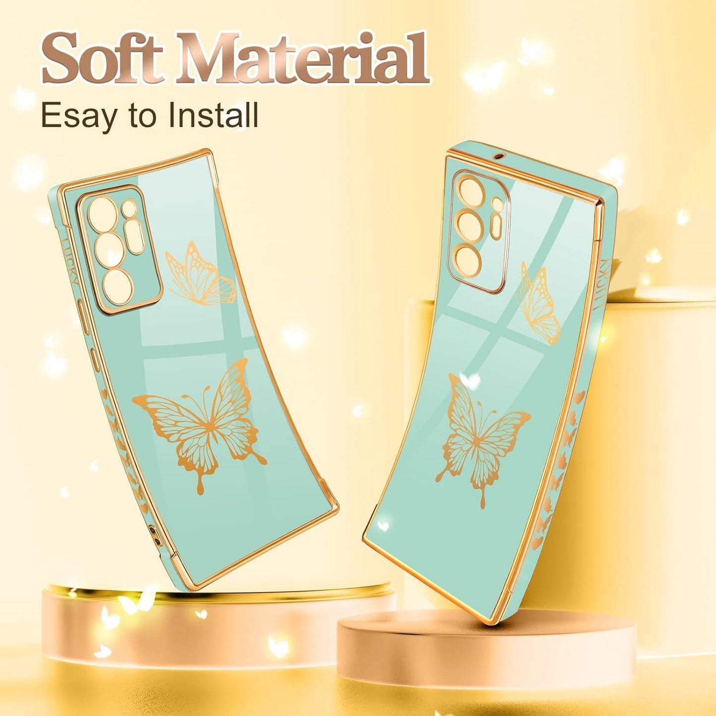 Coralogo for Samsung Galaxy Note 20 Ultra Case Butterfly for Women Girls Girly Pretty Phone Cases Cute Mint Green Gold Plating Butterflies Design with Screen Aesthetic Cover for Note 20 Ultra 5G 6.9"  Coralogo   