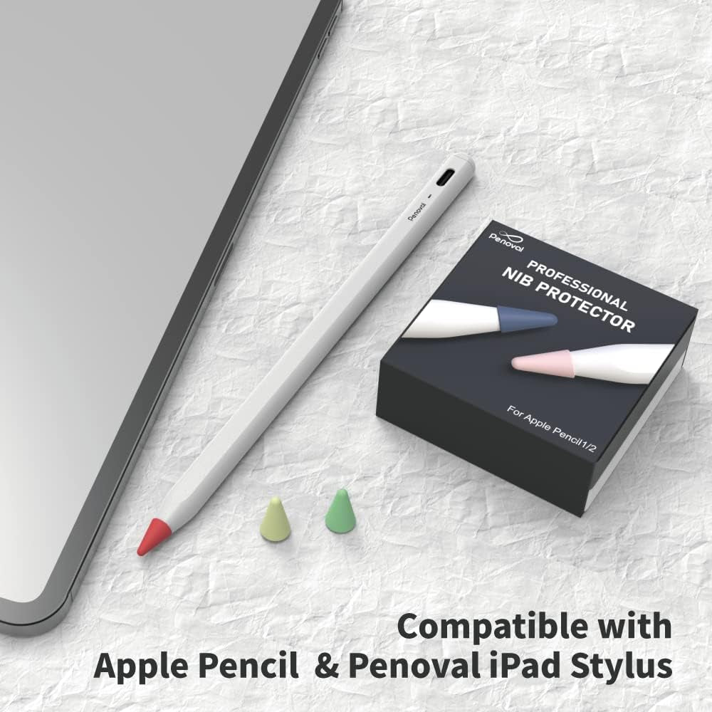 Penoval Silicone Pencil Nib/Tip Protector Cover Cap for Drawing Noiseless Compatible with Apple Pencil 1St/2Nd, Penoval Ipad Stylus Replacement Non-Slip Writing Nib/Tip Protector (8 Pcs Mixed Color)  Penoval   