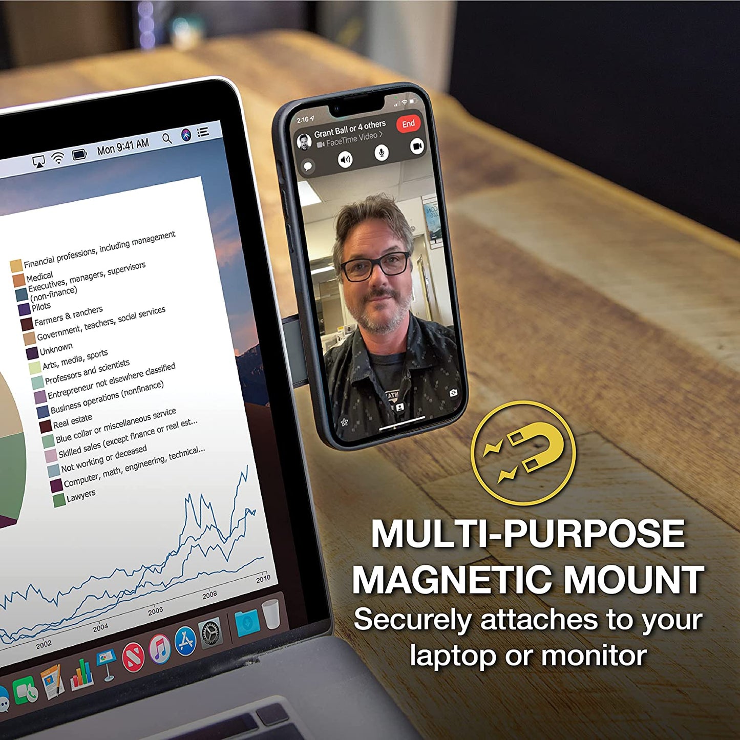 Scosche ME2MPM-SP Adjustable, Portable Laptop/Computer Monitor Stand - Magnetic Mount Phone Holder & Monitor Mount for Travel & Desk Use  SCOSCHE   