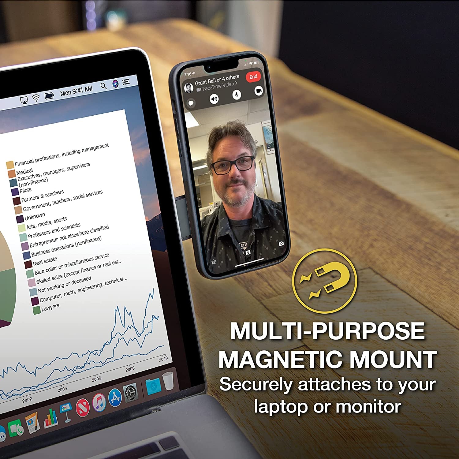 Scosche ME2MPM-SP Adjustable, Portable Laptop/Computer Monitor Stand - Magnetic Mount Phone Holder & Monitor Mount for Travel & Desk Use  SCOSCHE   