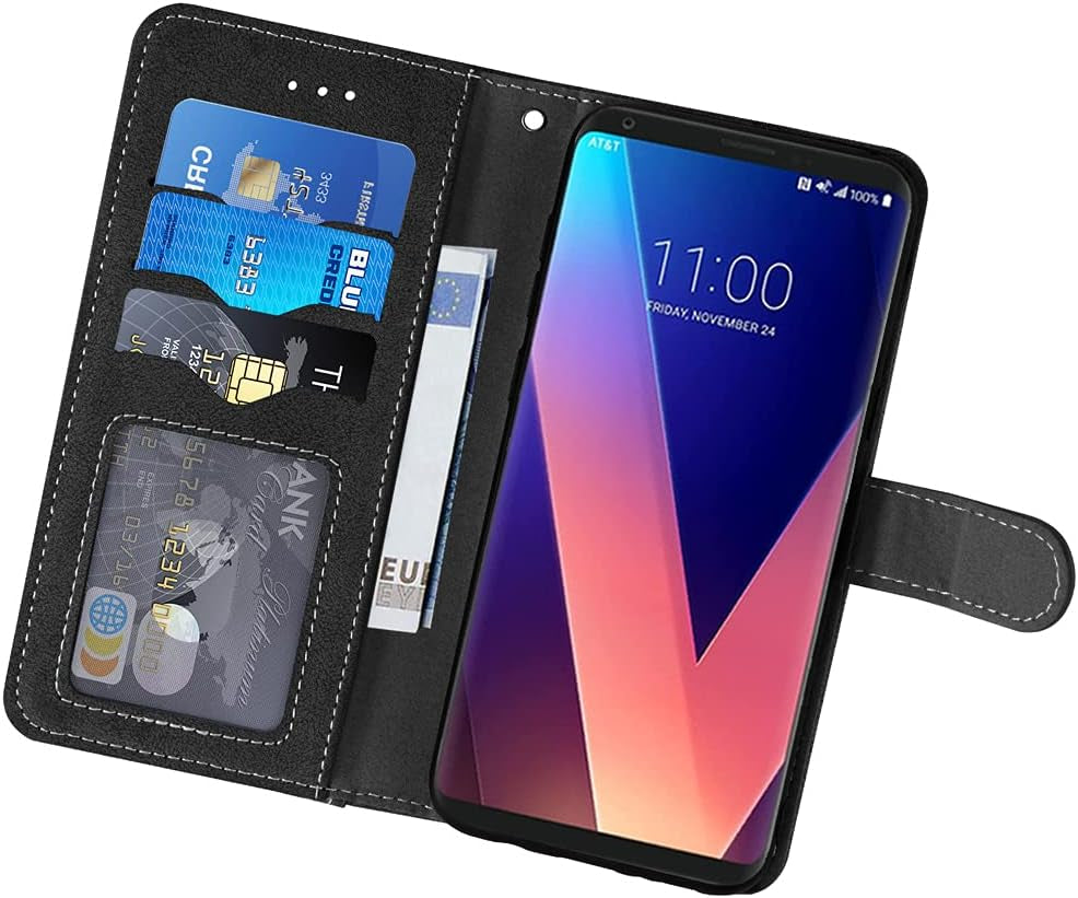 Compatible with LG V35 Thinq V30 plus Wallet Case and Tempered Glass Screen Protector Flip Cover Credit Card Holder Cell Accessories Phone Cases for LGV30 LGV35 LG30 LG35 V 30 35 V30+ V30S H931 Black  NSS   