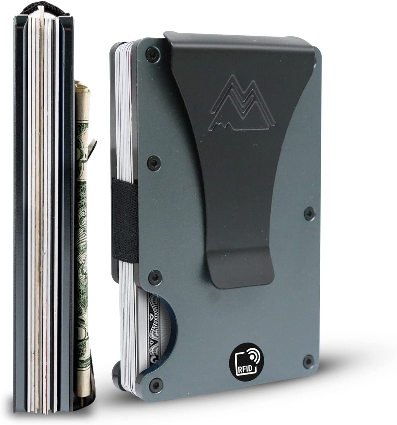 Mountain Voyage Minimalist Wallet for Men - Slim RFID Wallet I Army Green Credit Card Holder with Money Clip, Quality Aluminum & Rustproof Metal Finishes, Easily Removable Money & Cards, Mens Wallets  Mountain Voyage Co Matte Grey  