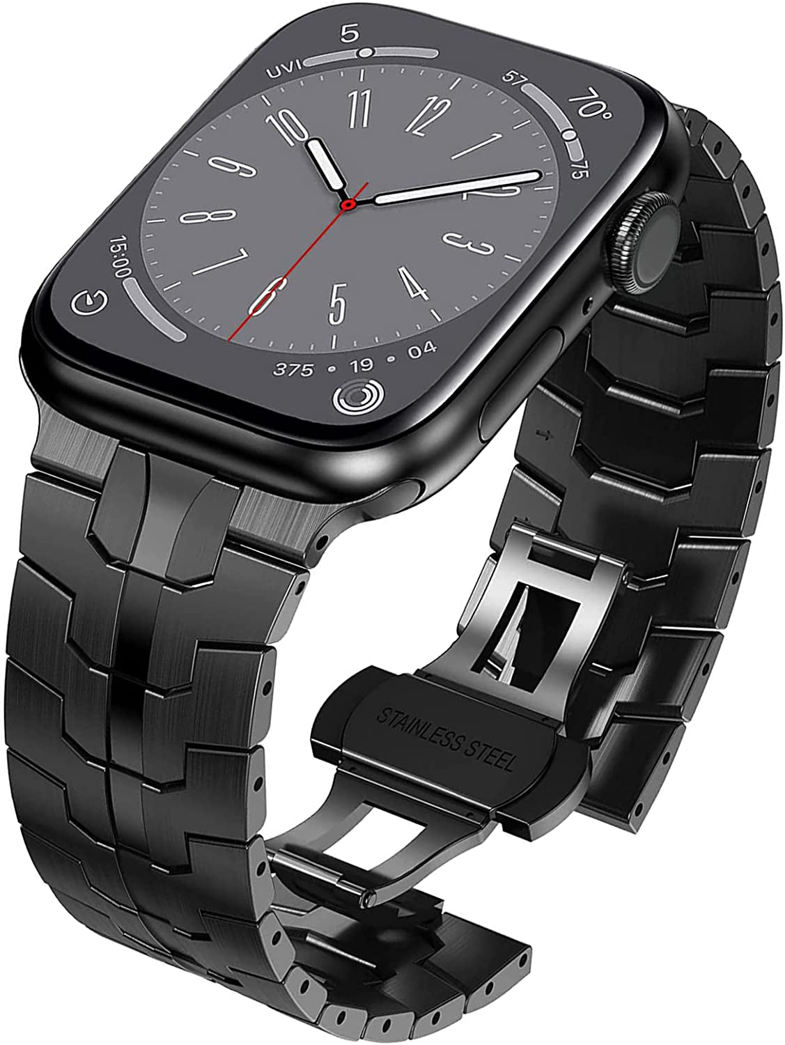 WINGLE Compatible for Apple Watch Ultra Band 49Mm 44Mm 45Mm 42Mm Series 8 7 Men, Stainless Steel Band Metal Strap Wristband for Apple Watch Iwatch Ultra SE 6 5 4 3 2 1 Link Women, Titanium  WINGLE Iron-Black 41mm/40mm/38mm 