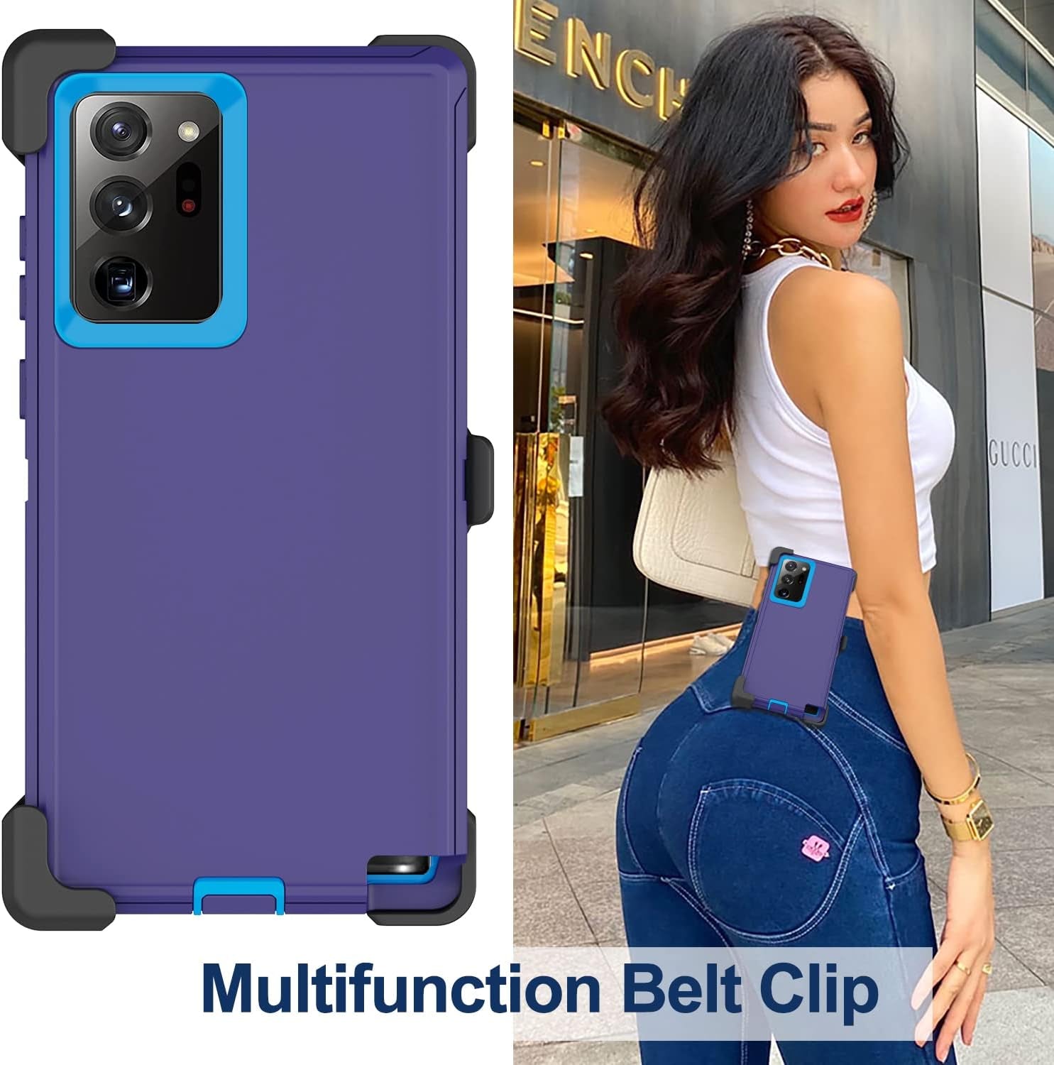 For Galaxy Note 20 Ultra Case with Belt Clip Holster, 2 Screen Protector, Military Grade Full Body Heavy Duty Shockproof Rugged Protective Cover for Samsung Galaxy Note 20 Ultra 5G (Blue)  RubCase   