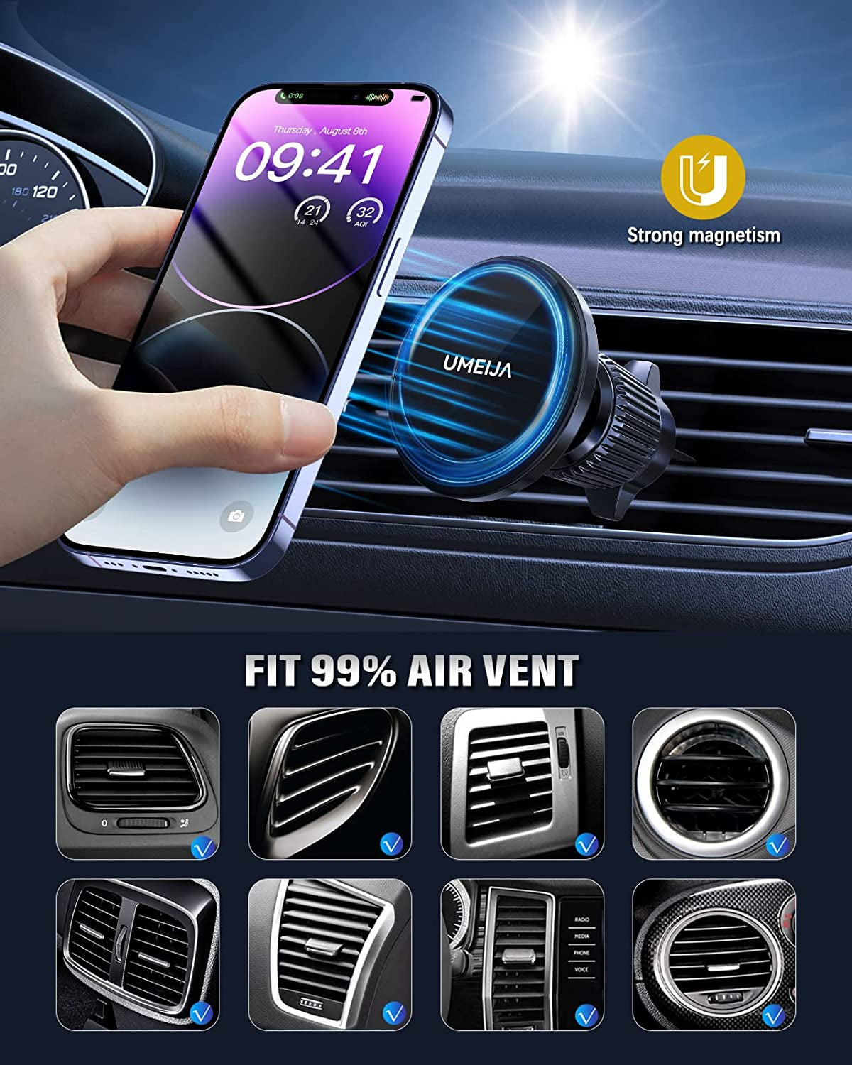 2 Pack Magsafe Car Mount [20 Powerful Magnets] Magnetic Phone Holder for Car Hands Free Iphone Car Holder Mount 360° Adjustable Air Vent Phone Holder Fit for Iphone 14 13 12 Series and Magsafe Case  shenzhen gamily technology co.,ltd   