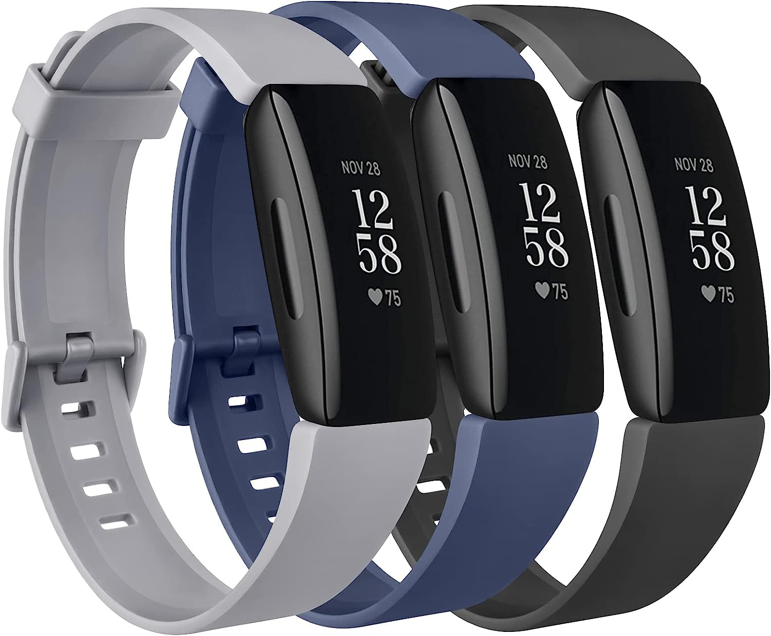 [3 Pack] Silicone Bands Compatible with Fitbit Inspire 2 & Fitbit Inspire HR & Fitbit Inspire & Fitbit Ace 2, Soft Sport Replacement Wristbands for Women Men (Lavender+Teal+Purple, Large)  Tobfit black/navy blue/gray Small 