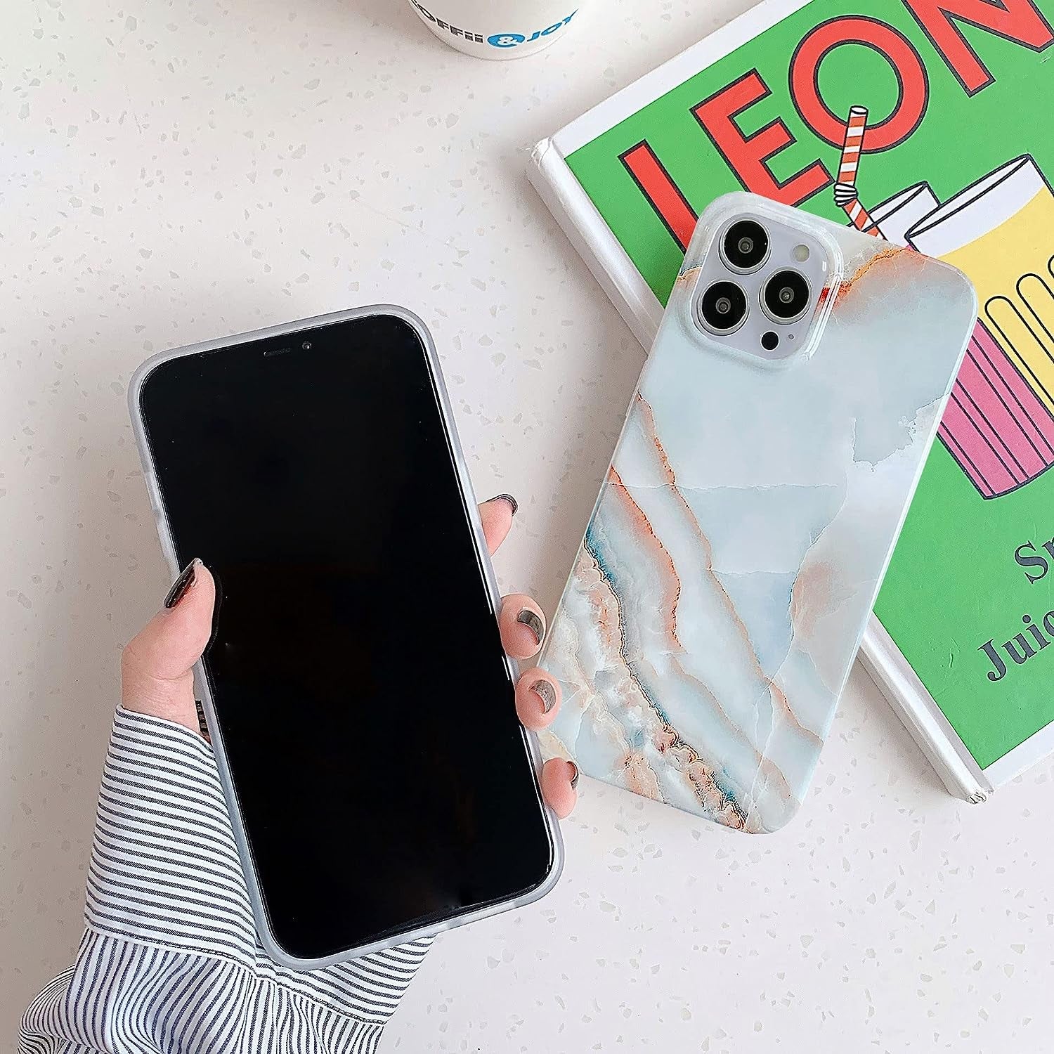 J.West for Iphone 14 Pro Max Case 6.7" Marble Fashion Designs Phone Cover for Women Girls, Stylish Slim Shockproof Soft Bumper Grey Agate Slice Marble Stone Print Protective Phone Case  J.west   