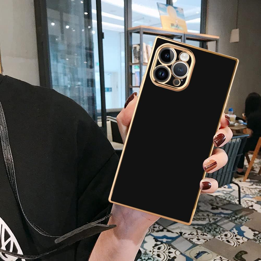 LSL for Iphone 14 Pro Case Square Black Plating Soft TPU Bumper Anti-Drop Anti-Scratch Shock Absorption Protective Wireless Slim Cover Compatible with Iphone 14 Pro 6.1 Inch for Women Girls Men  LSL   