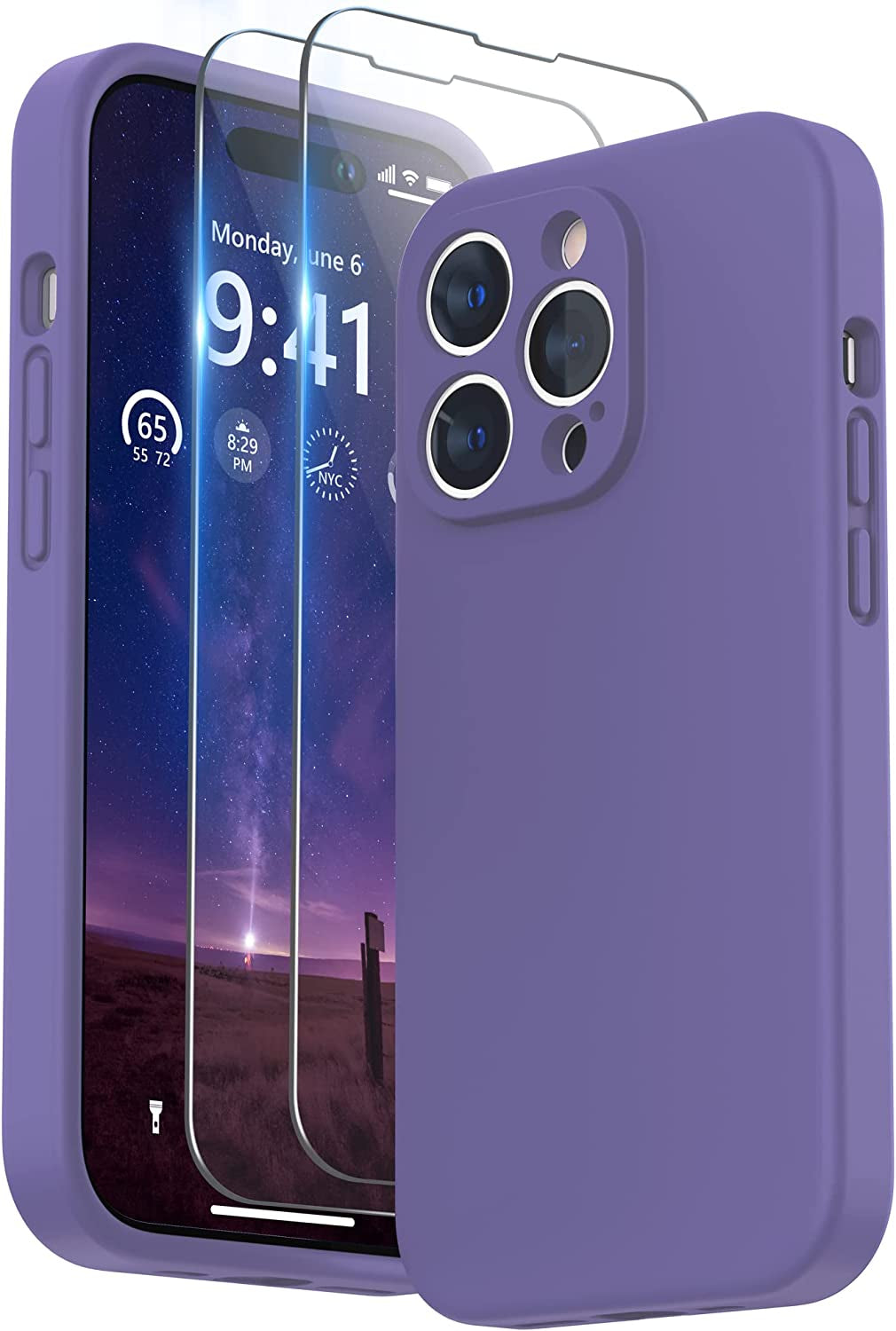 SURPHY Designed for Iphone 14 Pro Case with Screen Protector, (Camera Protection + Soft Microfiber Lining) Liquid Silicone Phone Case, Cactus Green  SURPHY Iris Purple  