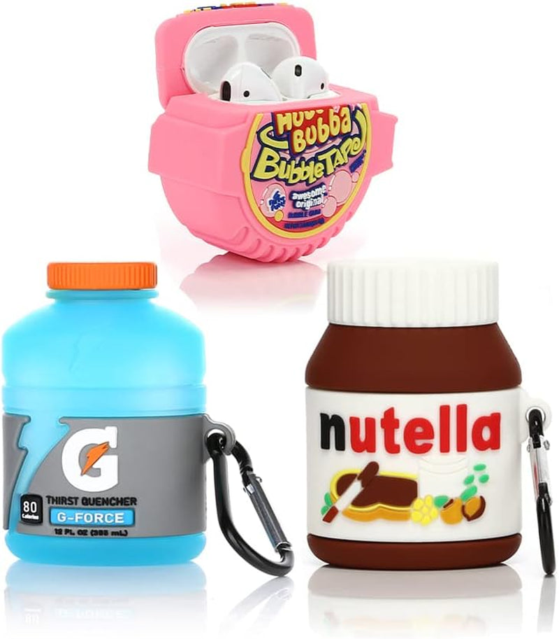 (3Pack) Case for Airpods 1 and Airpods 2, BGAANM Cartoon Silicone Case Protective Cover with Cute Funny Skin Design, with Keychain (Juice+Icecream+Bottle)  BGAANM Nutella+G+Bubble  
