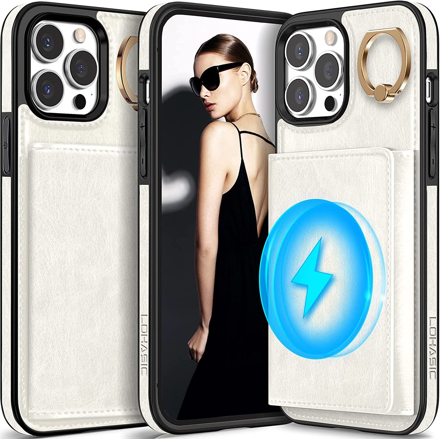 LOHASIC for Iphone 13 Pro Max Wallet Case, Compatible with Mag-Safe, 6 Card Holder Phone Cover Women, Ring Stand, Magnetic Wireless Charging, Detachable Back Leather Credit Slot, 6.7 Inch - White  LOHASIC   
