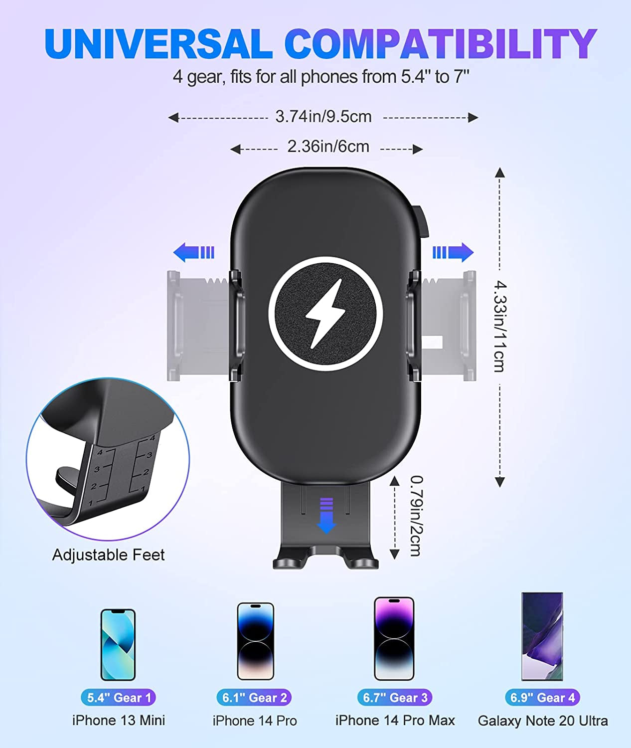 Wireless Car Charger, OBRFFE 15W Qi Car Phone Holder Mount Wireless Charging with QC3.0 Adapter, Fast Charging Phone Mount for Car Compatible with Iphone 14 13 12 11 Pro Max, Samsung Galaxy S23/S22  OBRFFE   