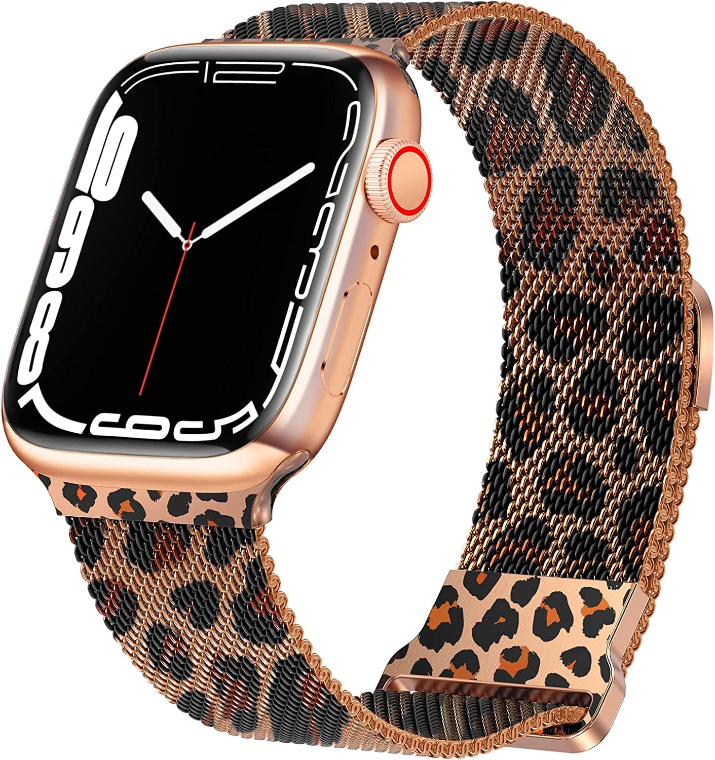 Geoumy Magnetic Band Compatible with Apple Watch 38Mm 40Mm 41Mm 42Mm 44Mm 45Mm 49Mm, Stainless Steel Mesh Milanese Strap, Metal Wristband for Iwatch SE Series 8 7 6 5 4 3 2 1 for Women Men  Geoumy Leopard 38mm/40mm/41mm 