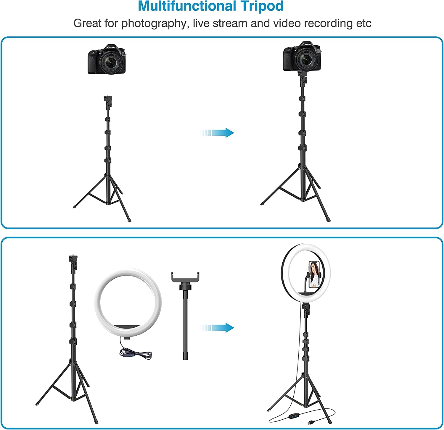 12" Selfie Ring Light with 63" Adjustable Tripod Stand and Phone Holder, LED Dimmable Ringlight with Remote, for Live Stream/Photography/Makeup/Youtube Video, Compatible with Cell Phones, Cameras  Waulnpekq   