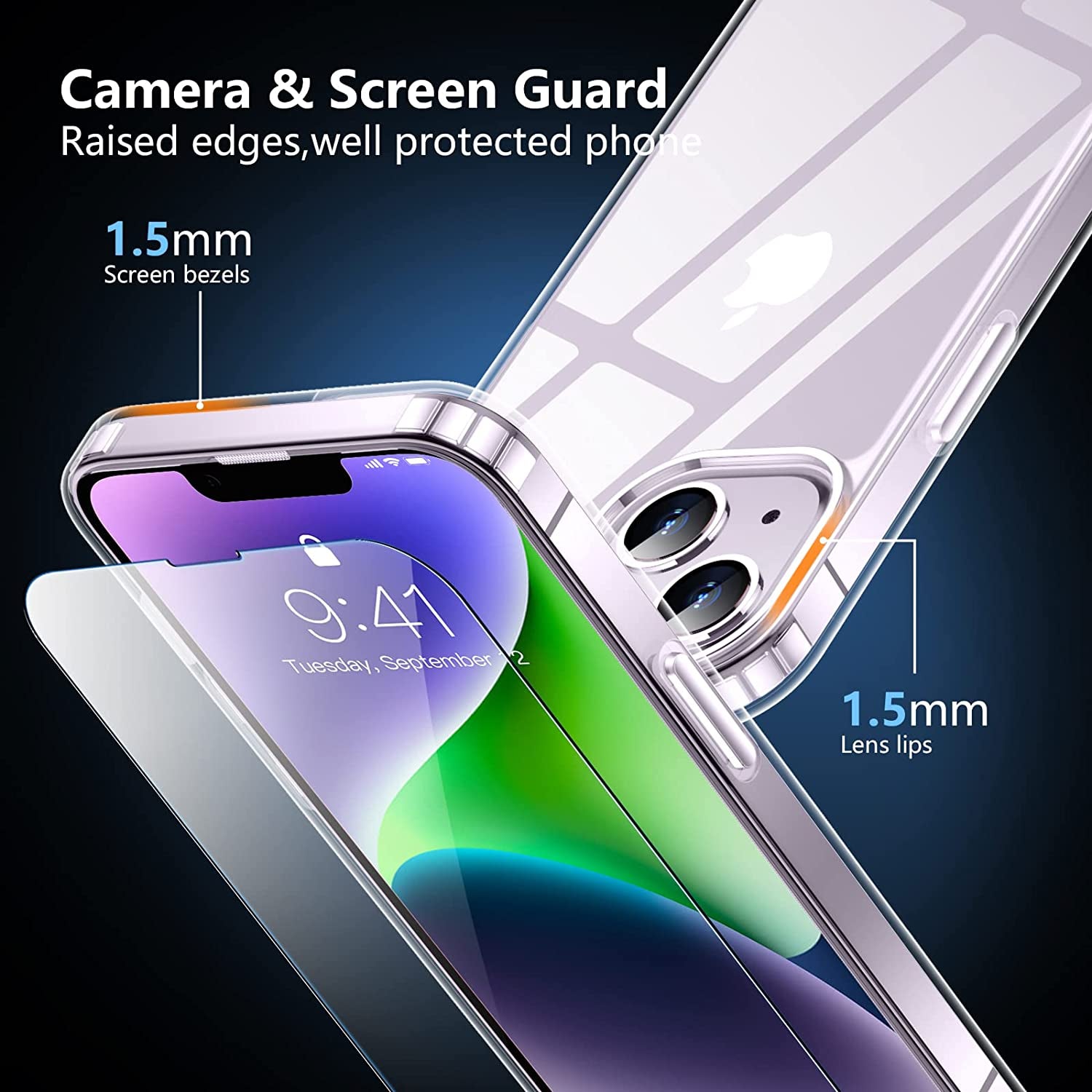 SPIDERCASE for Iphone 14 Case, [10 FT Military Grade Drop Protection] [Crystal Clear] [2+Tempered Glass Screen Protector] [2+Tempered Camera Lens Protector] [Not Yellowing] Slim Case, Crystal Clear  SPIDERCASE   