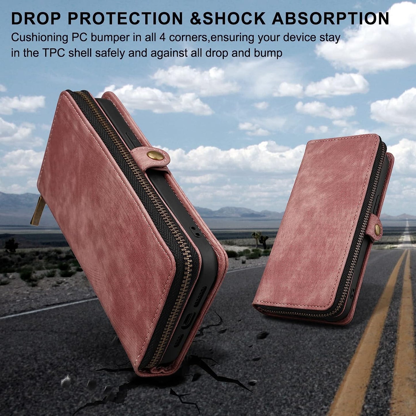 Rssviss for Iphone 12/12 Pro Case Wallet Cover for Women Men, 《RFID Blocking》《Magsafe》Credit Card Holder Leather Strap Zipper Wristlet Iphone 12 Pro Case with Magnetic Shockproof 6.1" Vintage Pink  Rssviss   