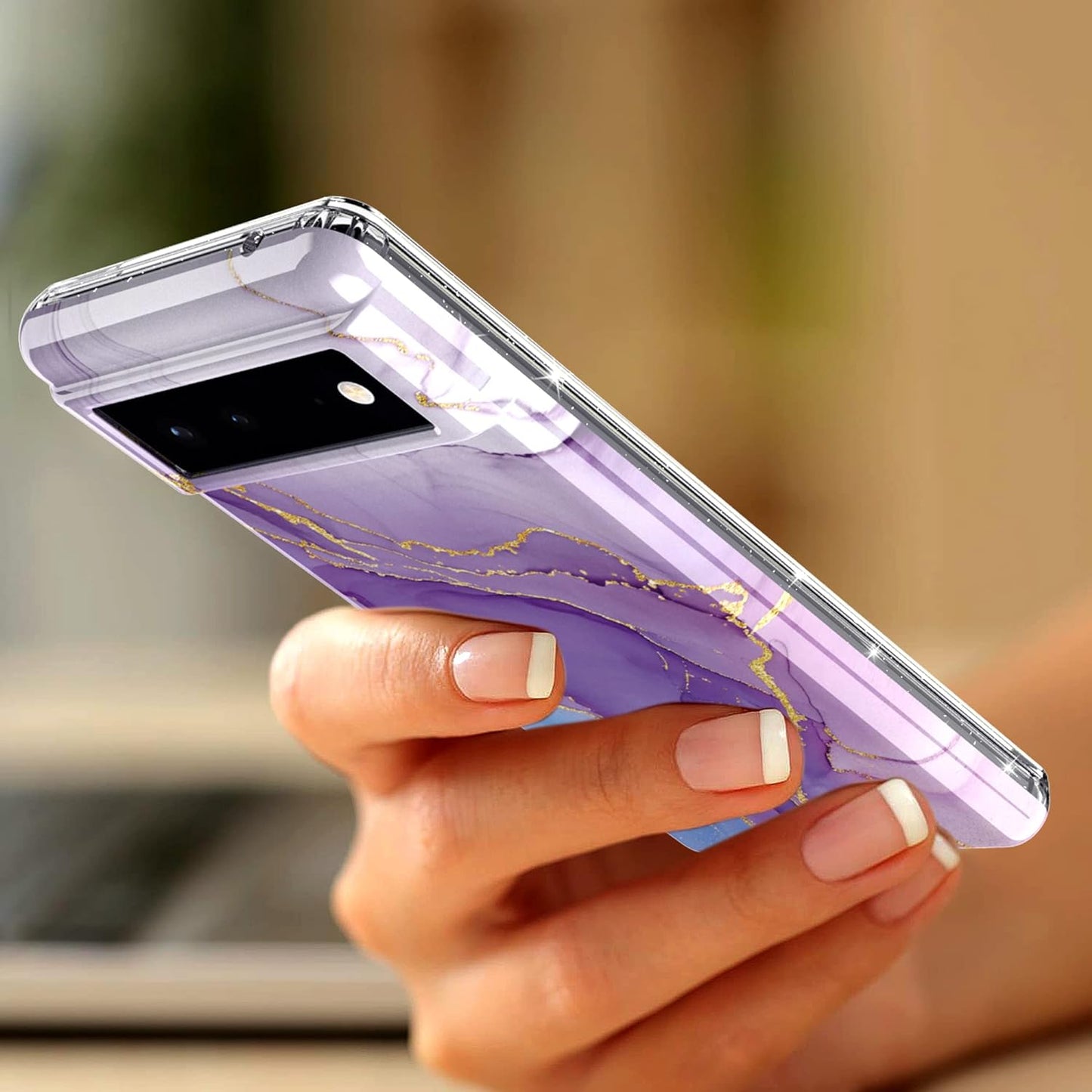 BAISRKE Google Pixel 6 Pro Case, Marble Shockproof Protective Shiny Hard PC Soft Silicone Cover Shockproof Rugged Sturdy Case for Pixel 6 Pro 6.7 Inches (2021) - Purple  BAISRKE   