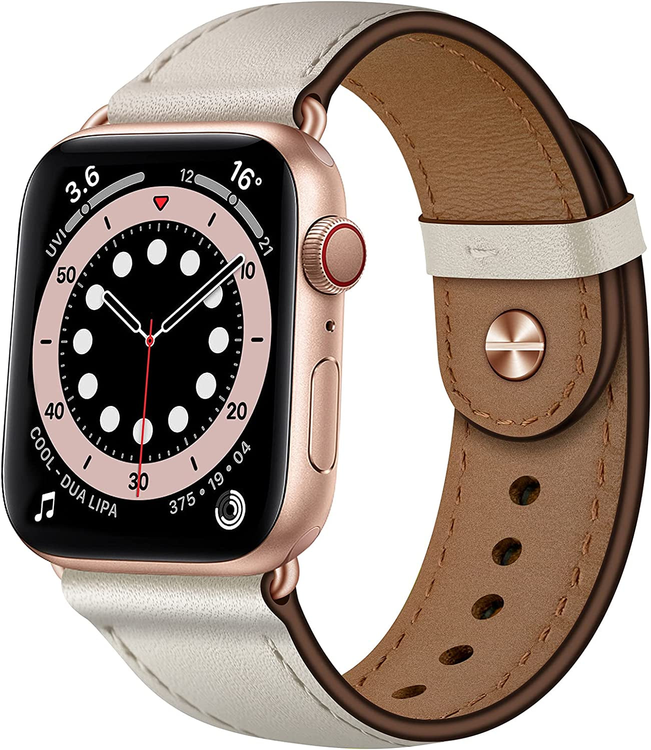 OUHENG Compatible with Apple Watch Band 49Mm 45Mm 44Mm 42Mm 41Mm 40Mm 38Mm, Genuine Leather Bands Strap for Iwatch Ultra SE SE2 Series 8 7 6 5 4 3 2 1 (Retro Brown/Black, 49Mm 45Mm 44Mm 42Mm)  OUHENG Beige/Rose Gold 49mm/45mm/44mm/42mm 