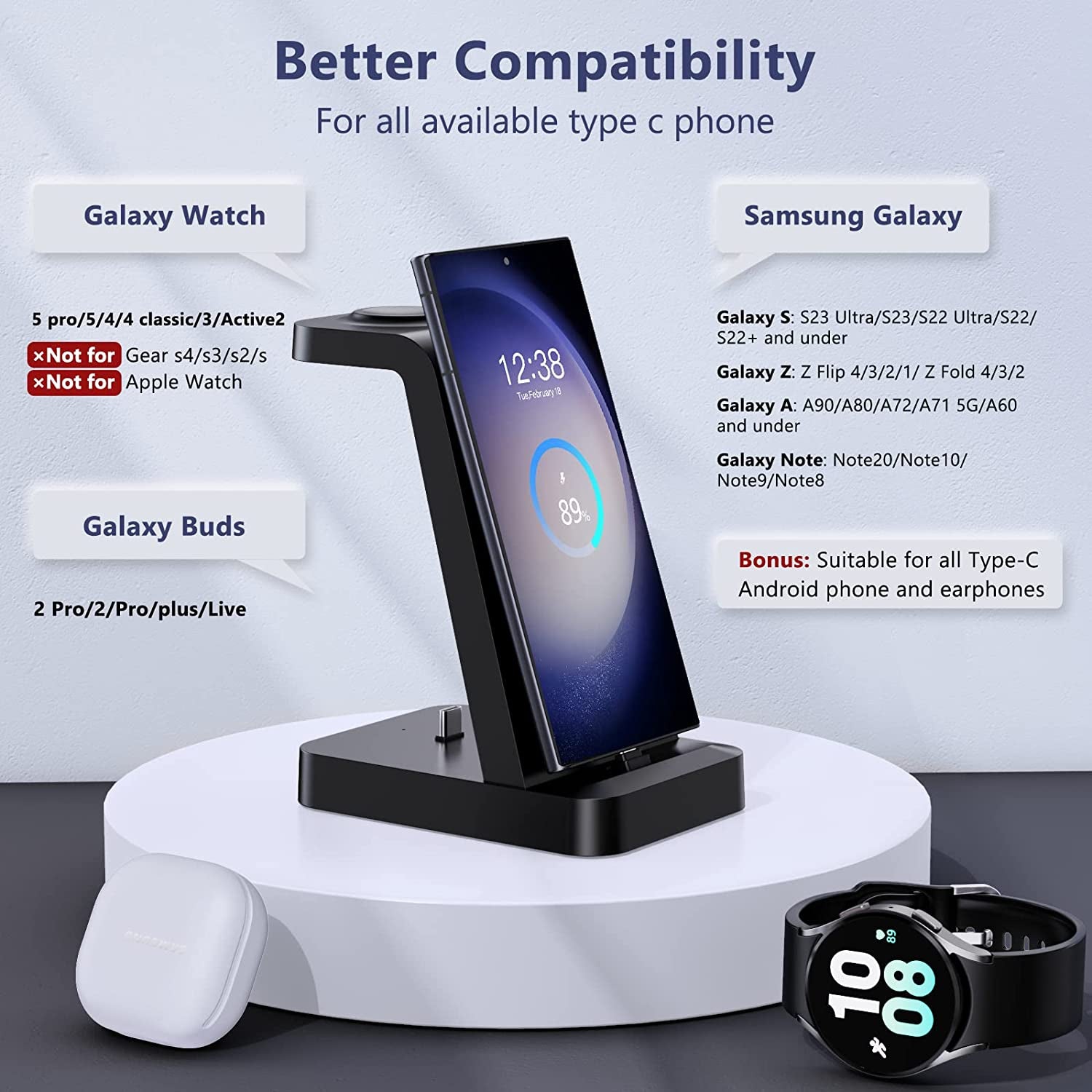 Charging Station for Samsung: 3 in 1 Fast Charger Station for Samsung S23 Ultra S22 S21 Note20 10 Z Flip Z Fold - Wireless Watch Charger for Galaxy Watch 5 Pro 4 3, Galaxy Buds Charging Dock Stand  SHENZHEN GTL TECHNOLOGY CO .,LTD   