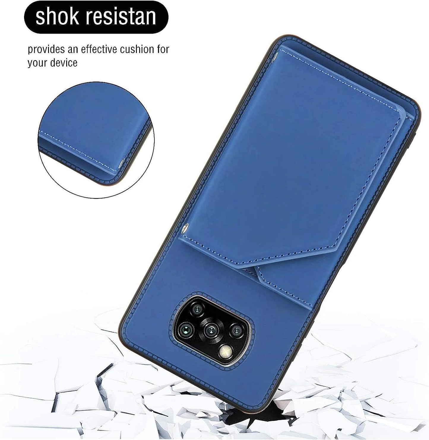 Leton-Us Compatible with Xiaomi Mi Poco X3 NFC Case Magnetic Leather Flip Wallet Case for Xiaomi Mi Poco X3 NFC Lanyard Card Holder Hard PC Bumper Card Slot Cash Holder Girls Cover Blue  Leton-US   