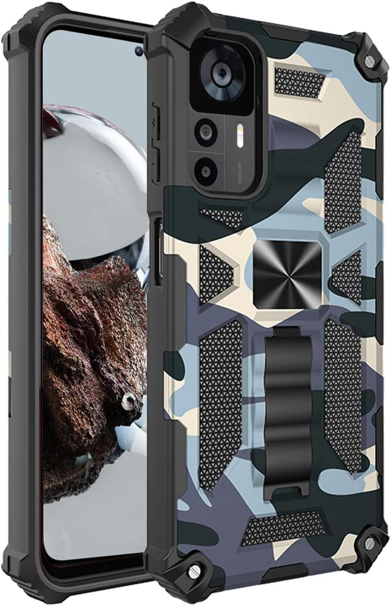 Ysnzaq Outdoor Camouflage Case for Xiaomi 12T 6.67", Heavy Duty Shockproof Protection with Magnetic Bracket Phone Cover for Xiaomi 12T/12T Pro/Redmi K50 Ultra MC Army Green  Ysnzaq Light Blue  