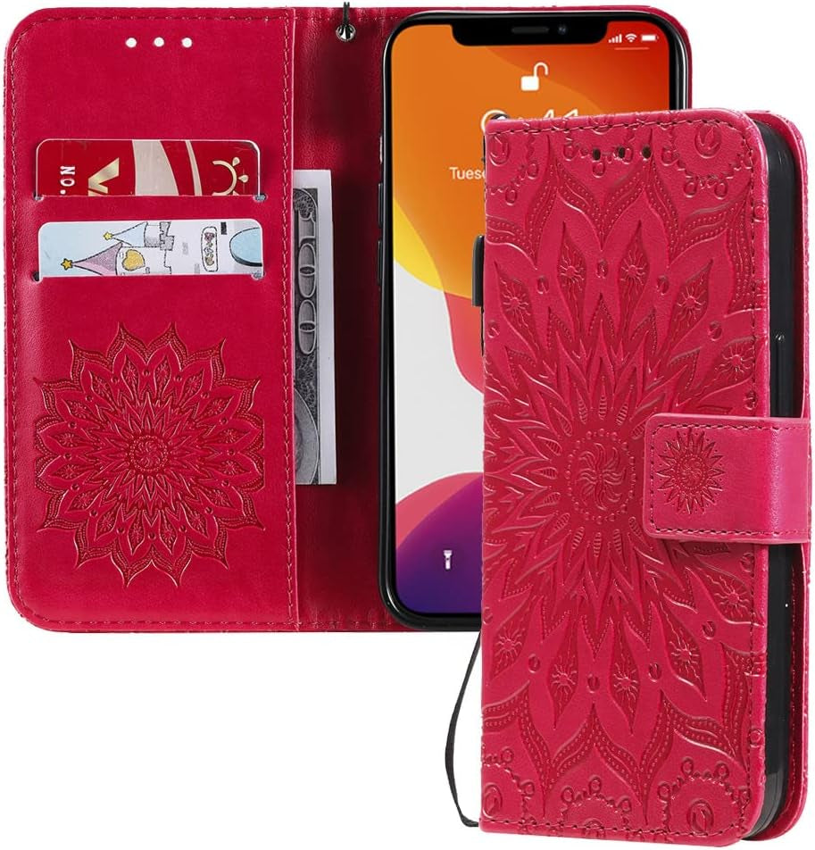 Asdsinfor LG G8 Case Stylish Advanced Embossing Wallet Case Credit Cards Slot with Stand for PU Leather Shockproof Flip Magnetic Case for LG G8 / LG G8 Thinq/Lg G8S Sunflower Blue KT  Asdsinfor Kt Sunflower:Red  