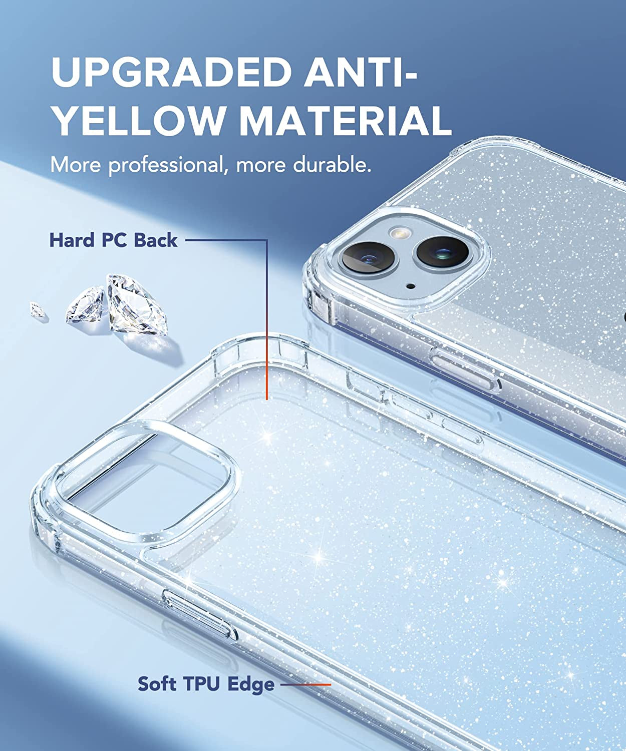 BERFY for Iphone 14 Case Glitter, with 2X Screen Protector + 2X Camera Lens Protector, [Not Yellowing] Sparkly Crystal Shockproof Hard Back Slim Protective Phone Cover for Women, 6.1" (Glitter Clear)  BERFY   
