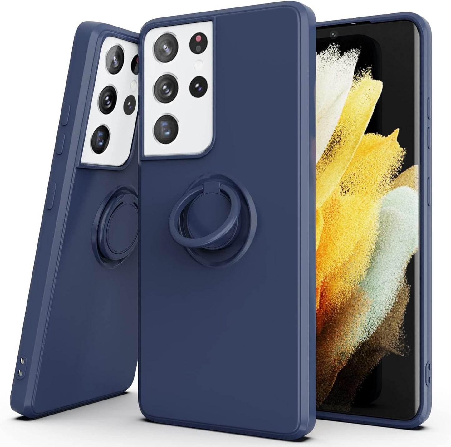 AYMECL Case for S21 Ultra 5G,Galaxys21 Ultra 5G Case with Slide Camera Cover&[2 Packs] Self-Healing Film,360° Rotate Ring Stand Magnetic Cover Case for Samsung Galaxy S21 Ultra 5G 6.8"-Blue  AYMECL Hw-Blue  