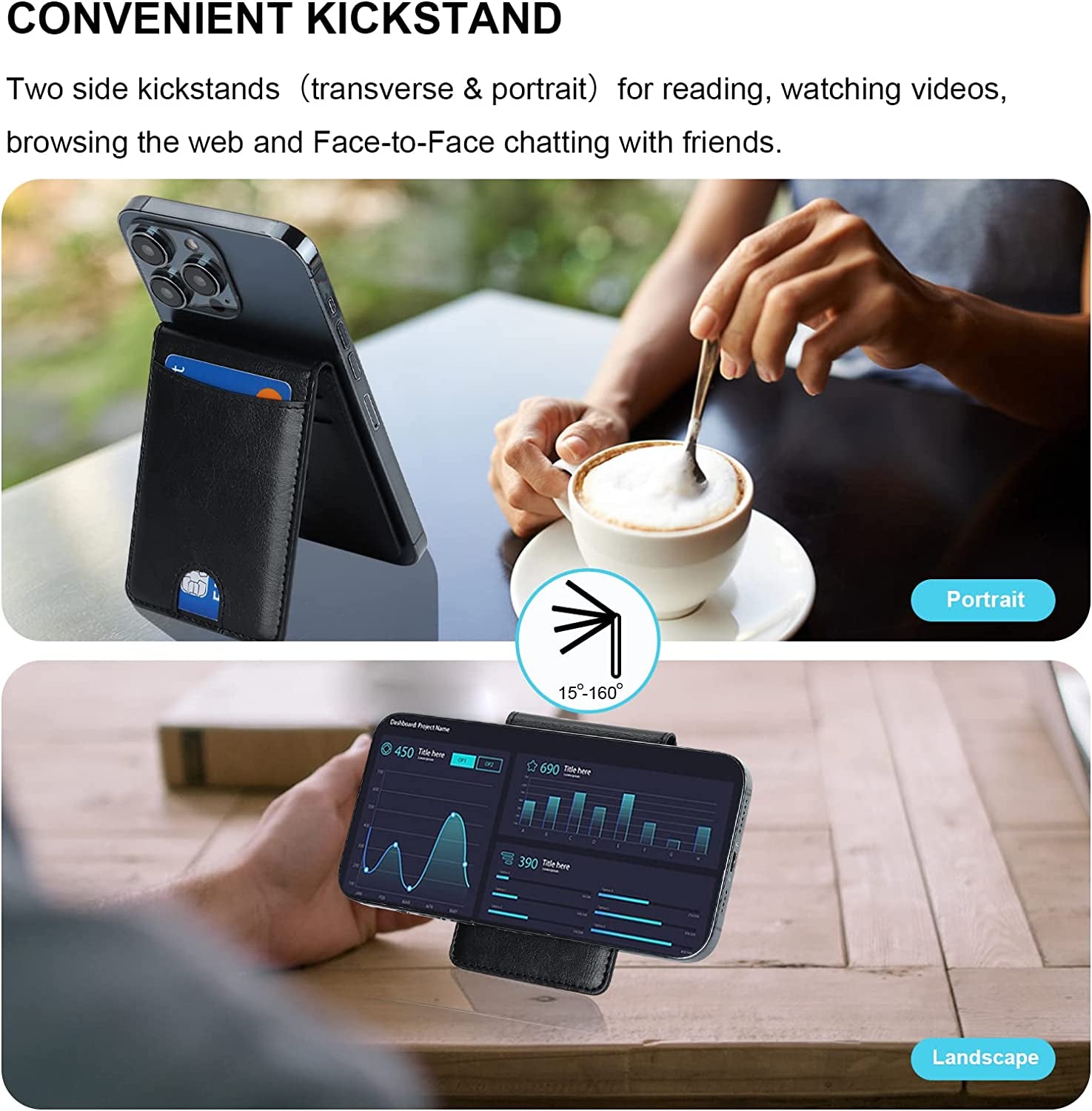 KIHUWEY for Magsafe Wallet Card Holder with Magnetic, Mag Safe Leather Detachable Kickstand RFID Wallet for Iphone 14 Pro Max/14 Pro/14/14 Plus/13 Pro Max/13 Pro/13/12 Pro Max/12 Pro/12 (Black)  KIHUWEY   