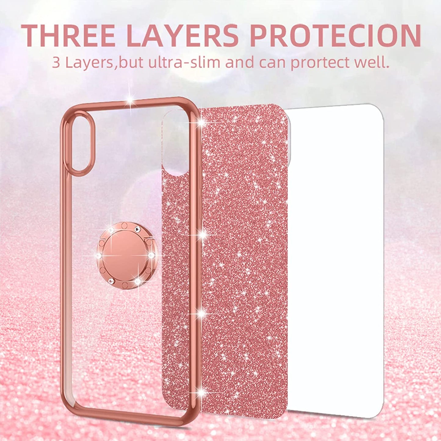Nancheng for LG V40 Thinq Case (2018), Case for LG V40 Women Glitter Cute Luxury Soft TPU Silicone Clear Cover with Stand Bumper Shockproof Full Body Protection Phone Case - Rose Gold  nancheng   