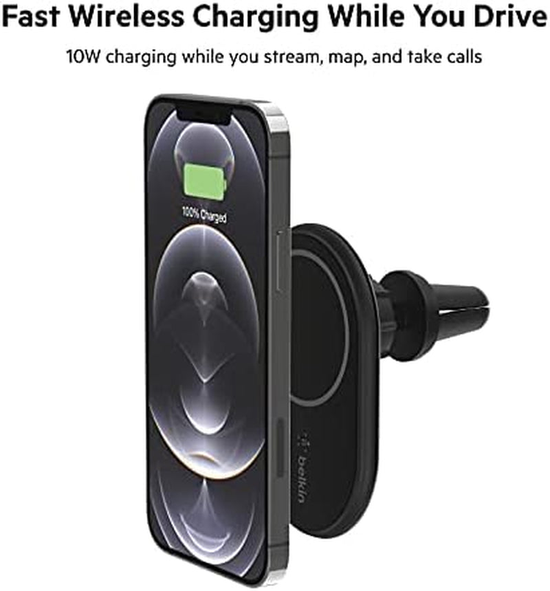 Belkin Magnetic Wireless Car Charger - Magsafe Compatible Car Mount Wireless Charger - Air Vent Mount with Included Power Supply for Iphone 14, Iphone 13 & Iphone 12 - Car Magnetic Phone Mount Charger  Belkin   