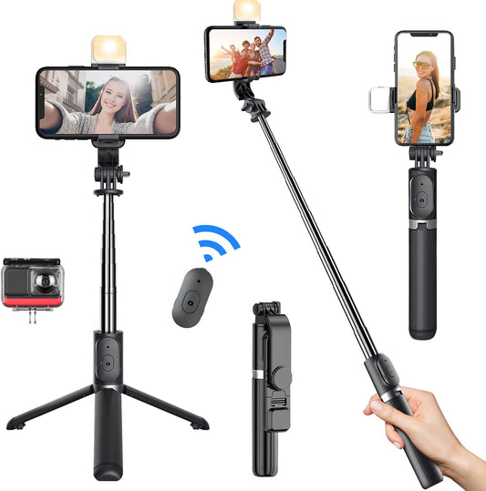 Phone Tripod, 41" Lighted Selfie Stick Phone Tripod Stand, Extendable Tripod Phone Holder, Perfect for Video Recording, Live Streaming, Compatible with Smartphone Camera (Black).  SkyWattz   