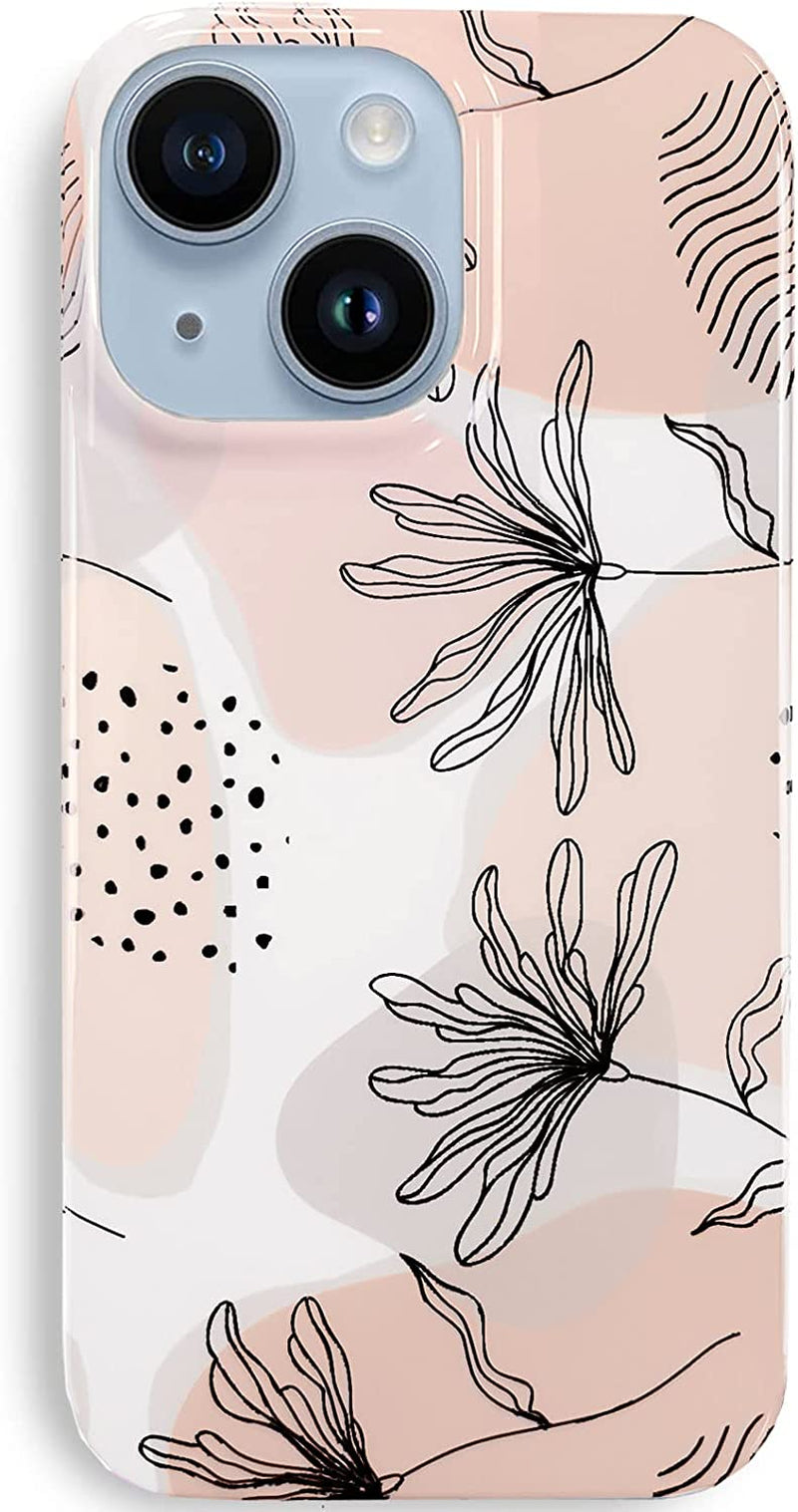 J.West Compatible with Iphone 14 Case 6.1" Garden Flower Soft Silicone Rubber Shockproof Cute Floral Pattern Design Slim Fit Anti-Scratch Phone Protective Case Cover for Women Girl Peony  J.west Leaves  