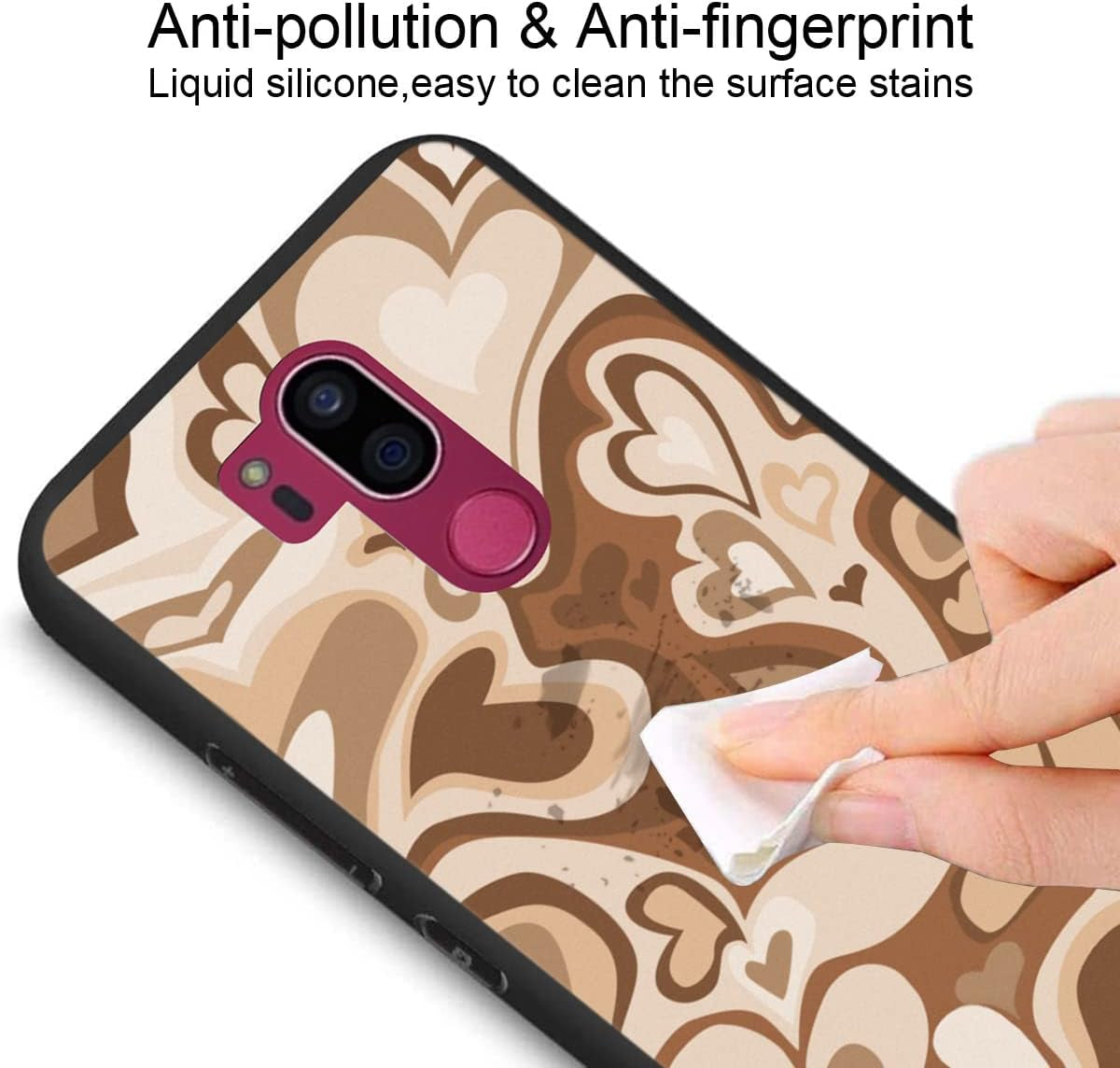 Zaztify Phone Case for LG G7 Thinq/Plus/One/Fit/Fit+, Pastel Lovely Irregular Brown Love Heart Khaki Lovecore Aesthetic Cute Shockproof Protective Anti-Slip Thin Slim Soft Phone Cover Shell  zaztify   