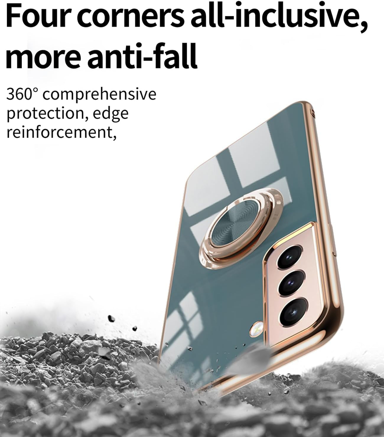 ZOEVEES for Samsung Galaxy S21 plus 5G Case, with 2 Screen Protector, Built-In 360° Ring Holder Magnetic Stand, Luxury Electroplated Plating Edge Shockproof Protective Phone Cover, Gray  ZOEVEES   