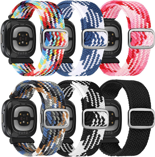 6 Packs Elastic Nylon Bands Compatible with Fitbit Versa 4 / Fitbit Sense 2 / Fitbit Versa 3 / Fitbit Sense, Adjustable Nylon Replacement Straps Wristband for Fitbit Versa 3/4 for Women Men  HUYIIO   