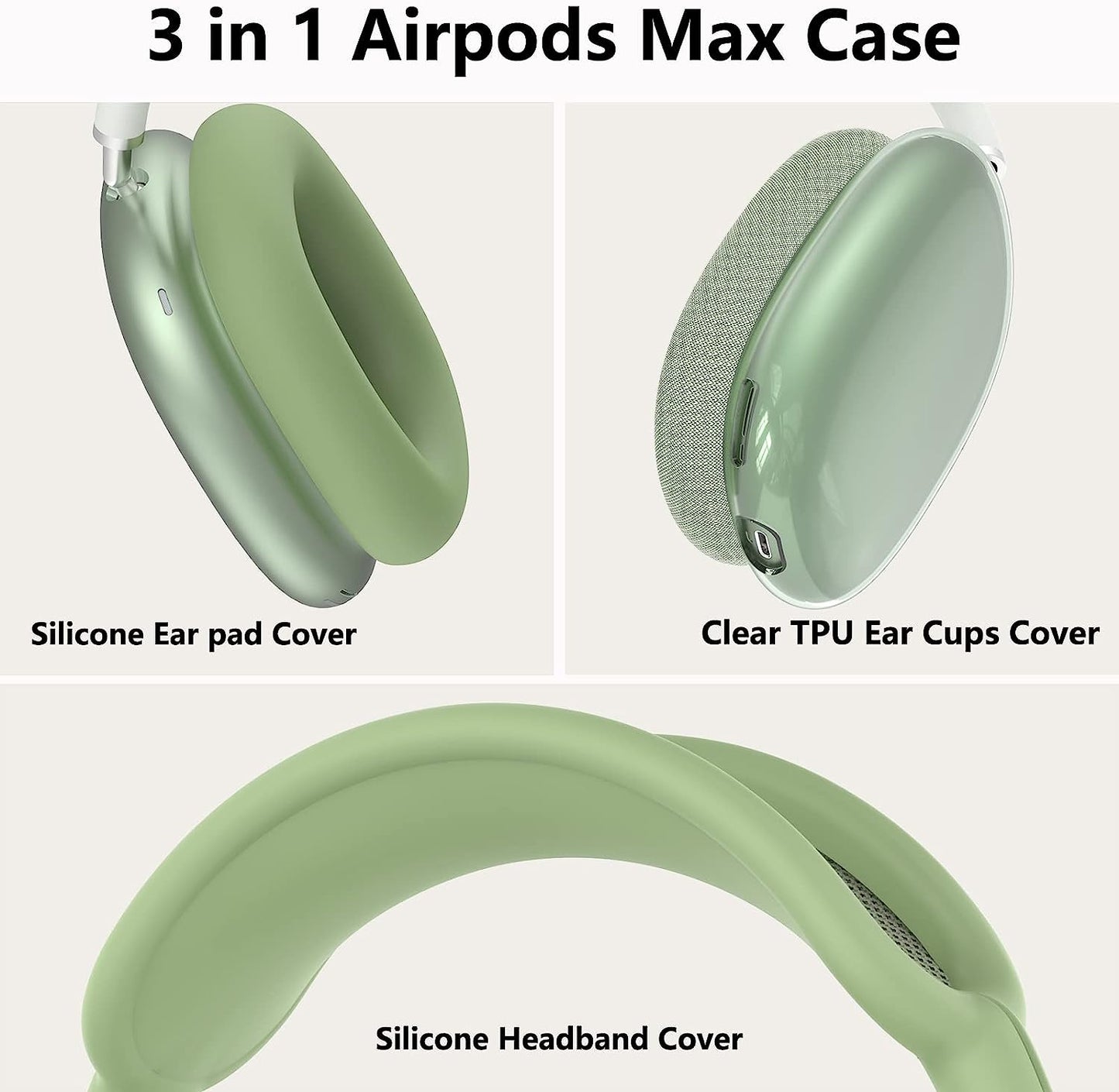 Silicone Case Cover for Airpods Max Headphones, Clear Soft TPU Ear Cups Cover/Ear Pad Case Cover/Headband Cover for Airpods Max, Transparent Accessories Silicone Protector for Apple Airpods Max, Green  MINDRESY   