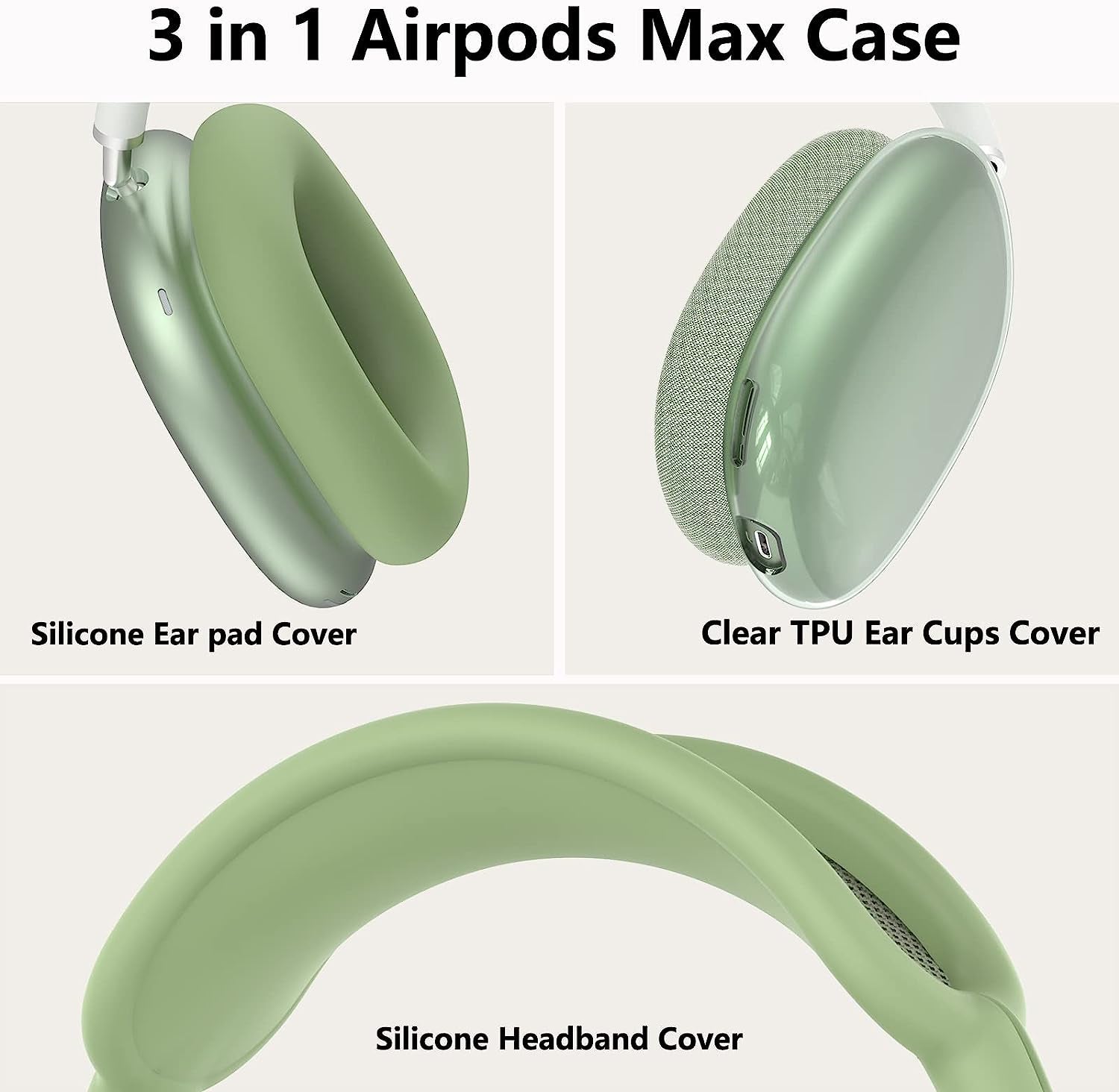 Silicone Case Cover for Airpods Max Headphones, Clear Soft TPU Ear Cups Cover/Ear Pad Case Cover/Headband Cover for Airpods Max, Transparent Accessories Silicone Protector for Apple Airpods Max, Green  MINDRESY   