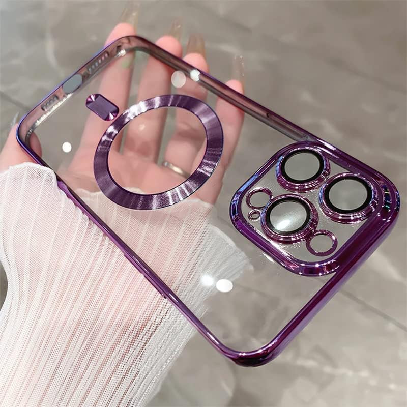 ZIYE Magnetic Case for Iphone 14 Pro Max Case [Compatible with Magsafe] Camera Lens Protector Plating Luxury Cover for Women Men Clear Soft TPU Shockproof Protective Phone Case - Purple  ZIYE   