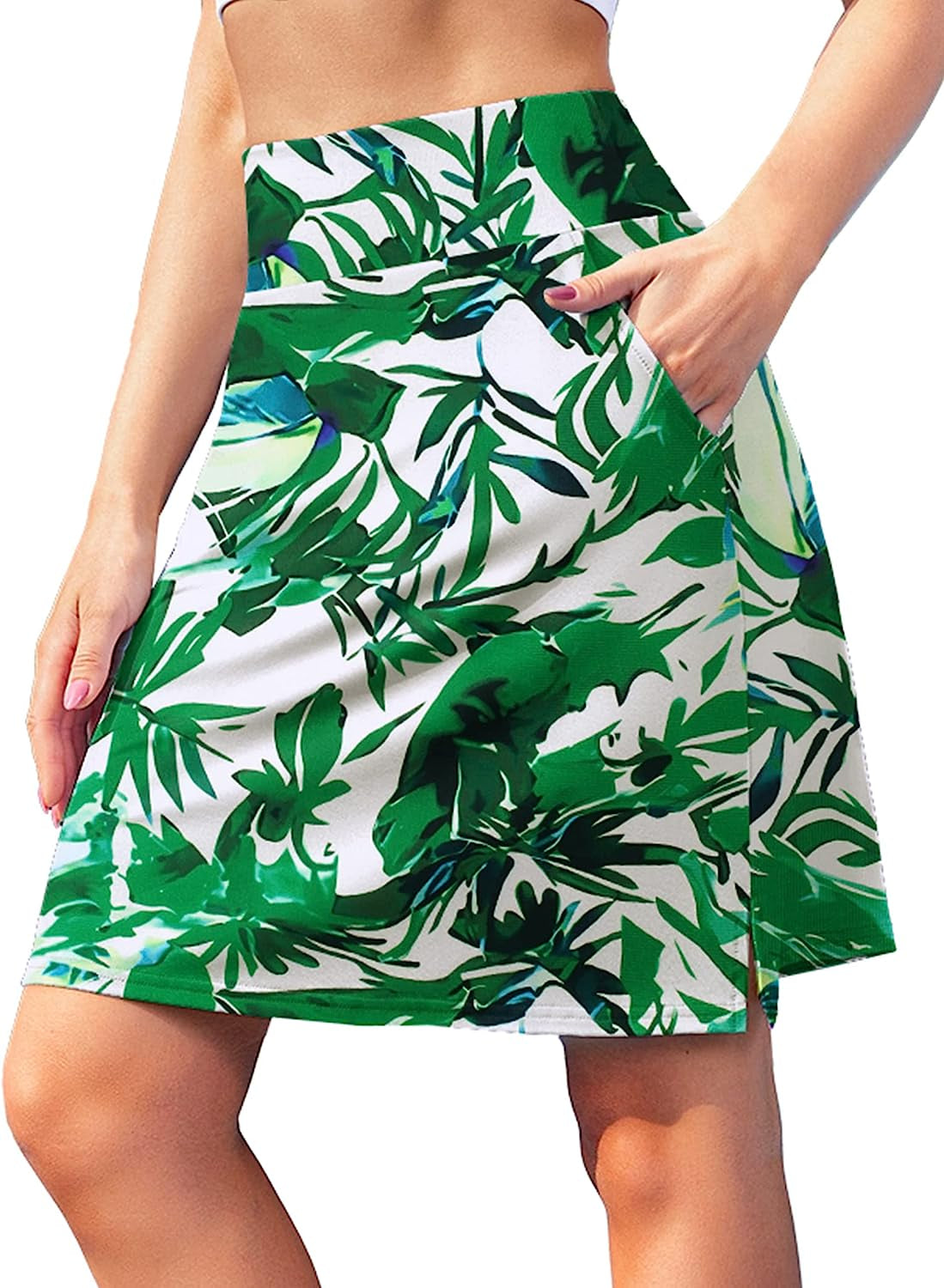 Women'S 20" Knee Length Tennis Skorts Skirts SPF Elastic Athletic Skorts with Shorts Golf Skirt with Pocket Casual Skorts  COOrun Leaf Large 