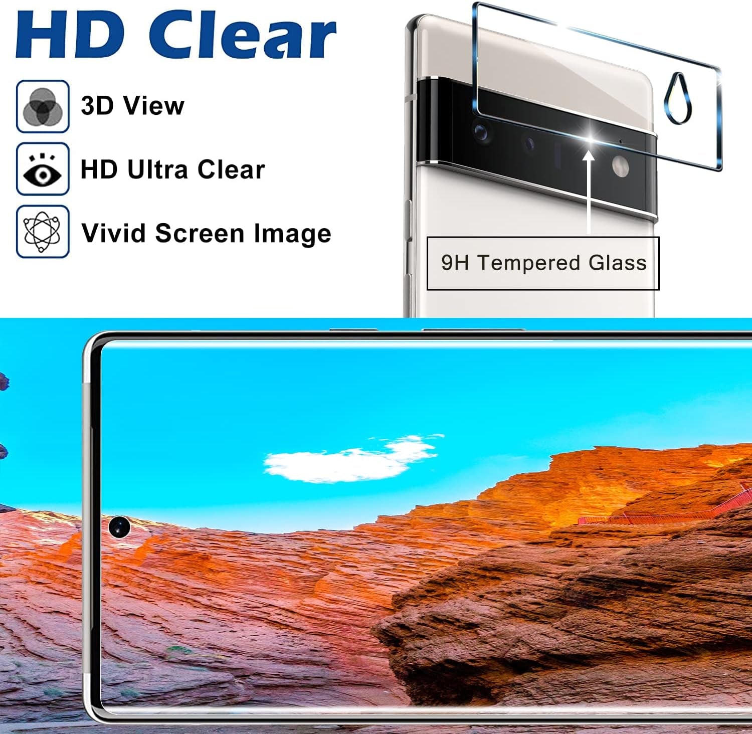 [2+2 Pack] for Google Pixel 6 Pro Screen Protector, 9H Tempered Glass, Ultrasonic Fingerprint Compatible, 3D Curved, HD Clear Scratch Resistant for Google Pixel 6 Pro 5G Glass Screen Protector  Arshek   