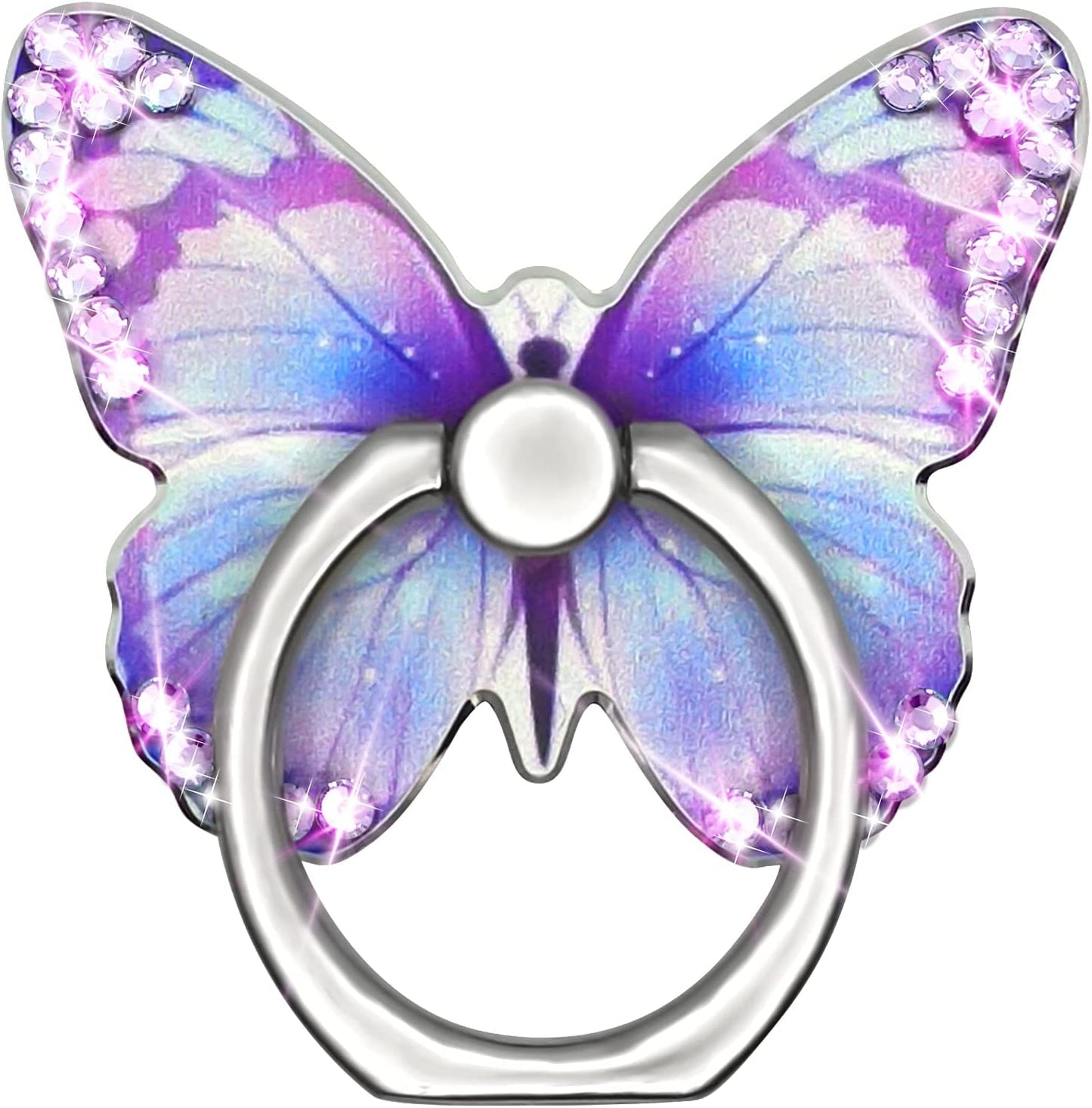 Cavdycidy Bling Metal Cute Butterfly Cell Phone Ring Holder 360°Rotation Finger Stand Kickstand Universal Compatible with All Smartphone(Diamond Deep Blue)  Cavdycidy purple diamond  